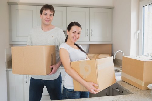 Professional movers handling household items